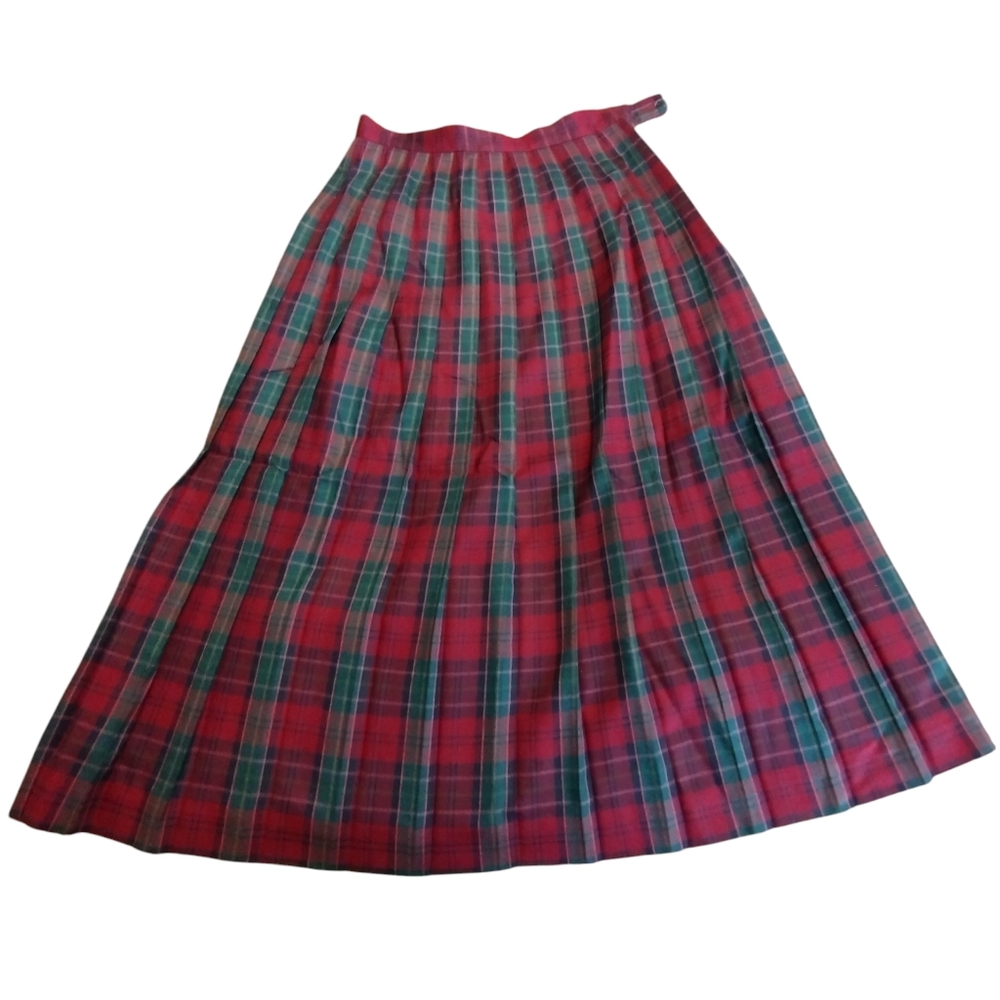 EUC Vintage David Brooks Plaid Red and Green Women's Pleated Skirt SZ12
